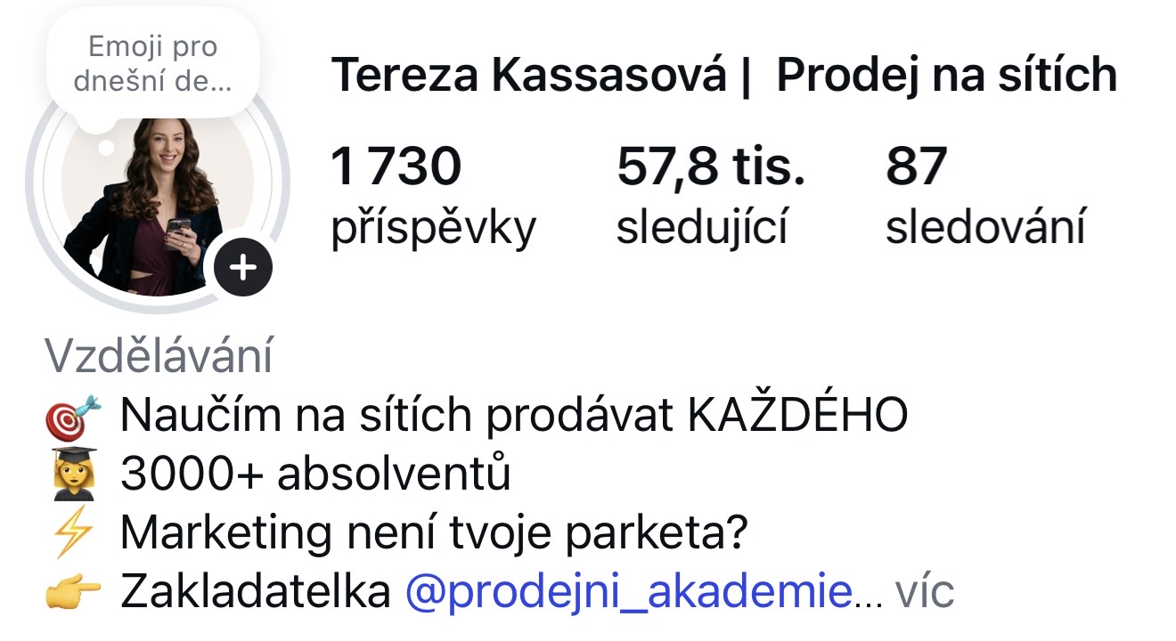 Tereza Kassasová na Instagramu
